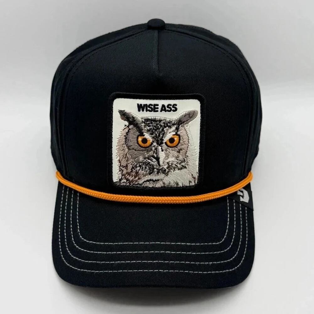 Goorin Bros The Farm Wise A** Owl 100% Cotton Solid Black w/ Gold Rope NWT